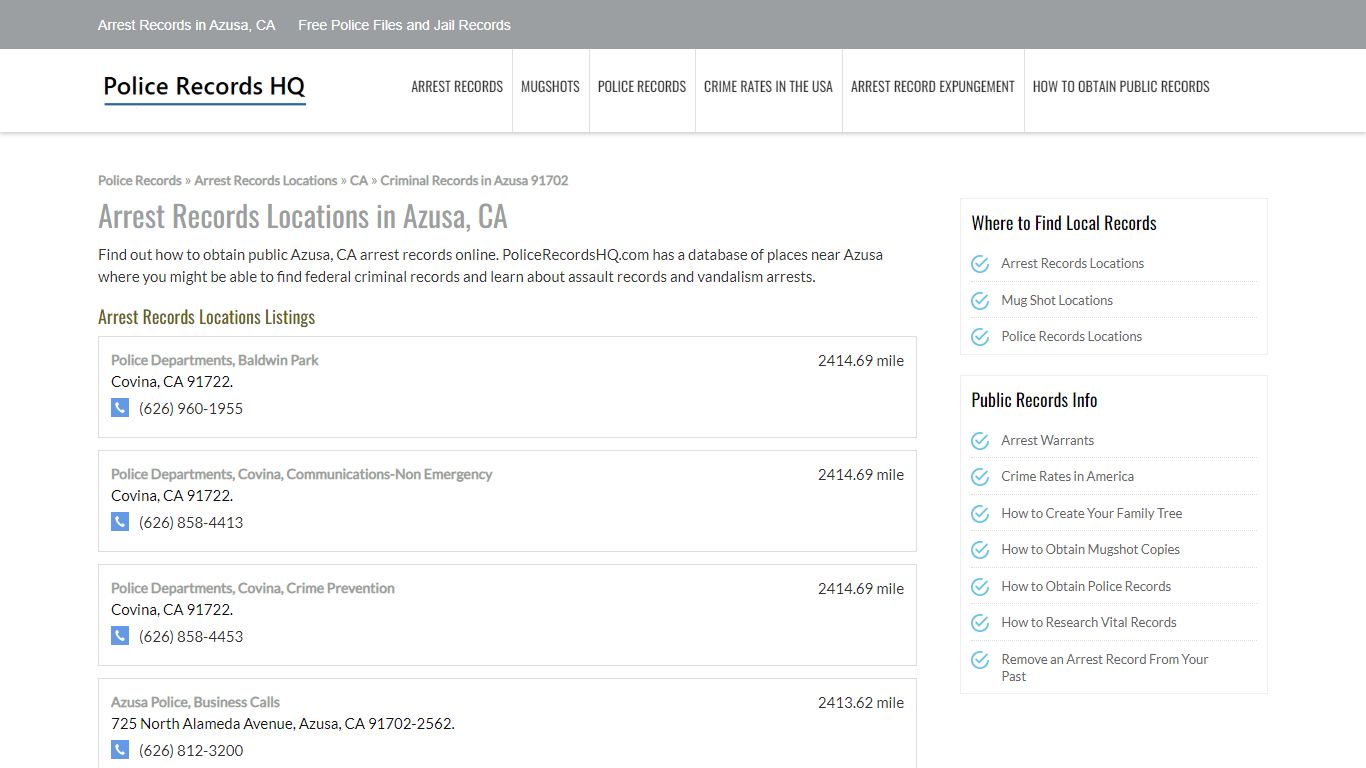 Arrest Records in Azusa, CA - Free Police Files and Jail Records