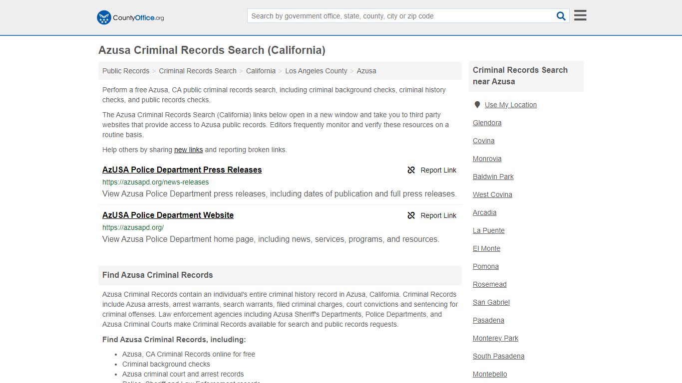 Criminal Records Search - Azusa, CA (Arrests, Jails & Most Wanted Records)